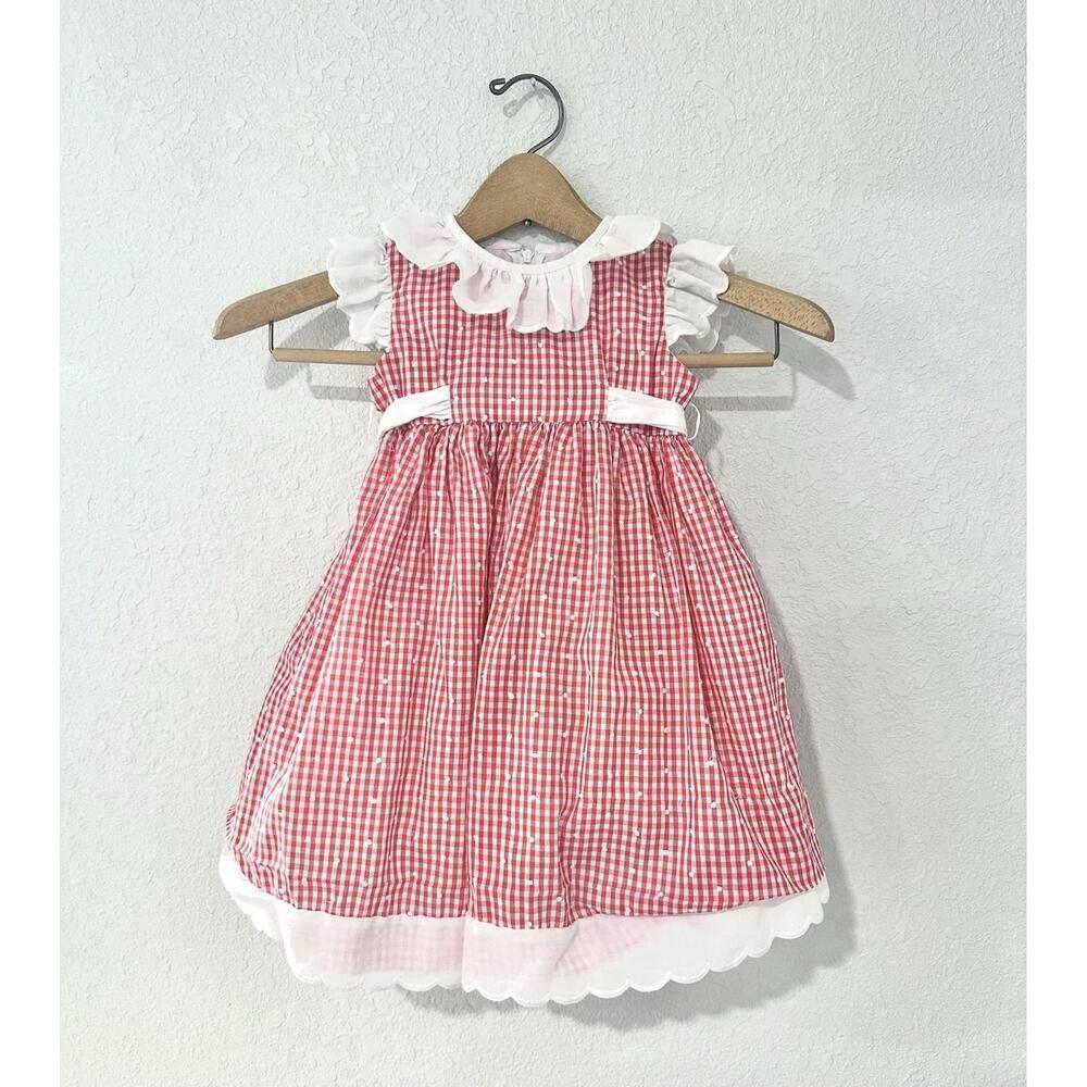 Vintage Sylvia White Toddler Girls Dress Red and White Gingham Zipper Ruffles 2T